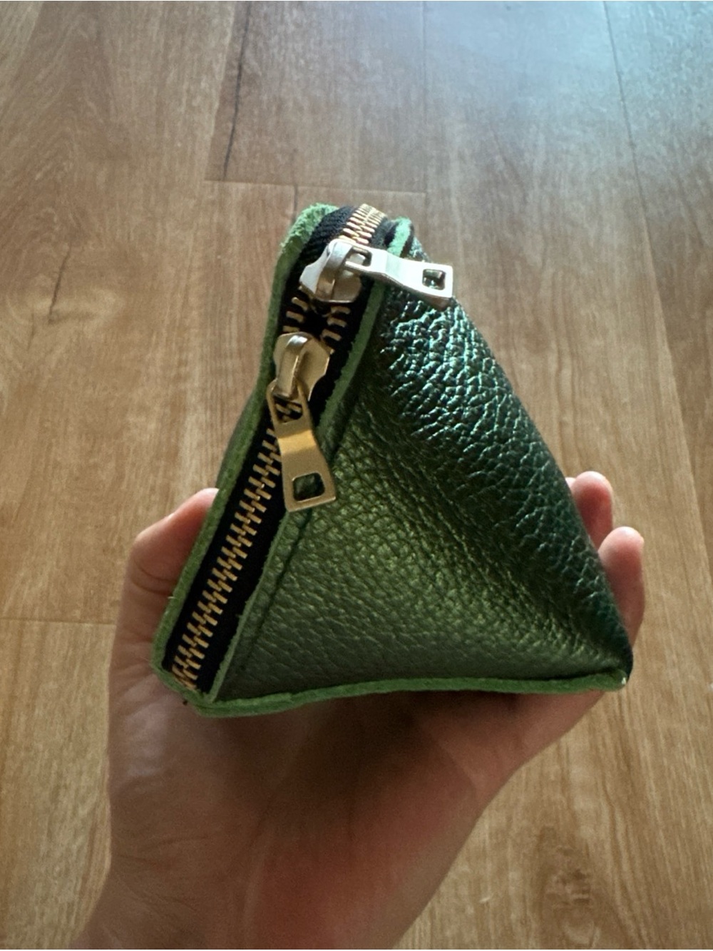 Portland Leather Toiletry Stationery Makeup Bag Metallic Green Leather